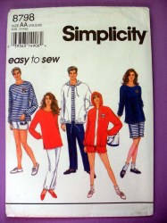 8798 SIMPLICITY UNISEX ZIPPY HOODIE JACKET,TOP,BOTTOMS LENGTHS PATTERN XS=M; LG-XL CHOICE